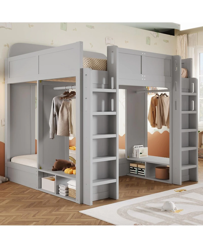 Streamdale Furniture Triple Bunk Bed with Storage Shelves and Hooks