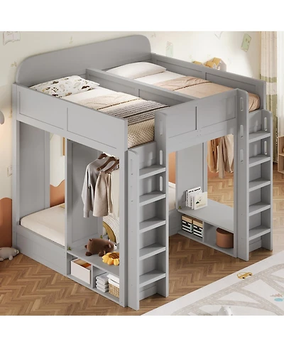 Streamdale Furniture Triple Bunk Bed with Storage Shelves and Hooks