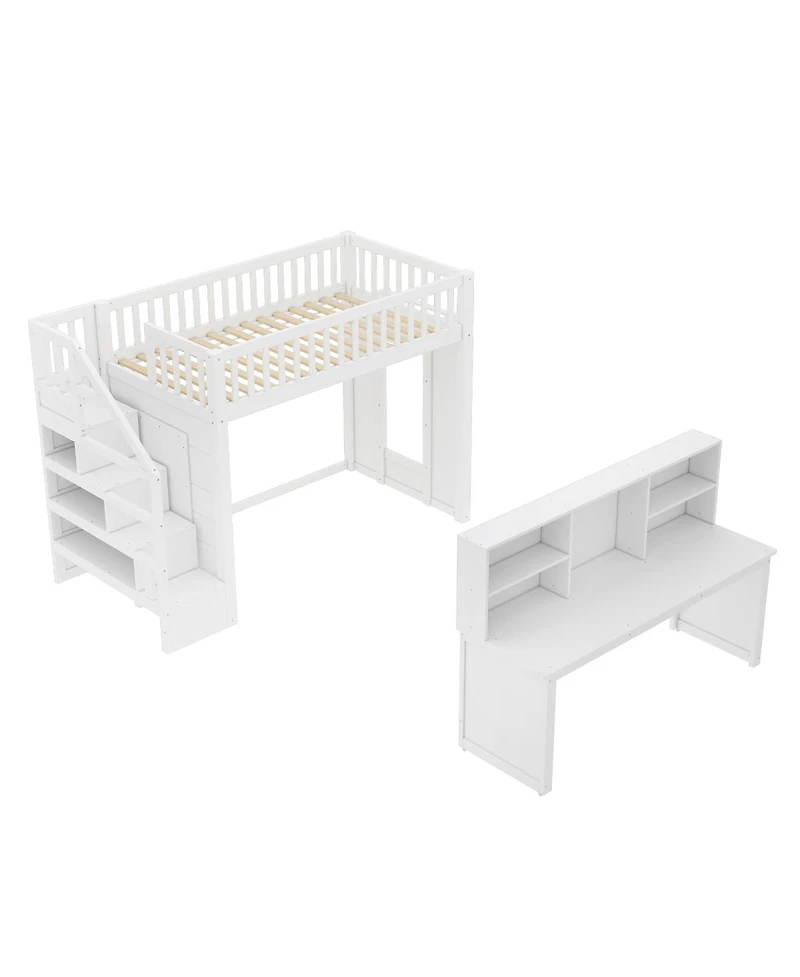 Streamdale Furniture Twin Loft Bed with Desk, Storage Shelf & Stairs