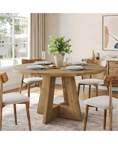 Tribesigns Solid Wood Round Dining Table, 47" Farmhouse Kitchen Table for 4-6, Wooden Circle Dinner Table