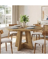 Tribesigns Solid Wood Round Dining Table, 47" Farmhouse Kitchen Table for 4-6, Wooden Circle Dinner Table