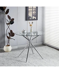 Streamdale Furniture Dining Table with Chrome Metal Leg and Tempered Glass