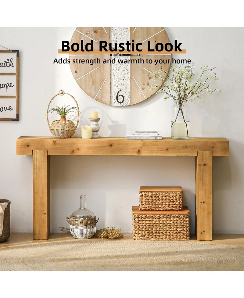 Streamdale Furniture 63" Solid Wood Console Table - Rustic Farmhouse Sofa Table