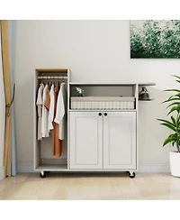 Streamdale Furniture Ironing Cart with Rolling Board, Multipurpose Cabinet with Wheels & Shelf