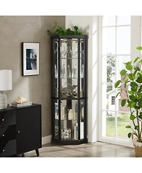 Streamdale Furniture Lighted Corner Curio Cabinet - Glass Display Case for Living Room & Bar Storage - Black