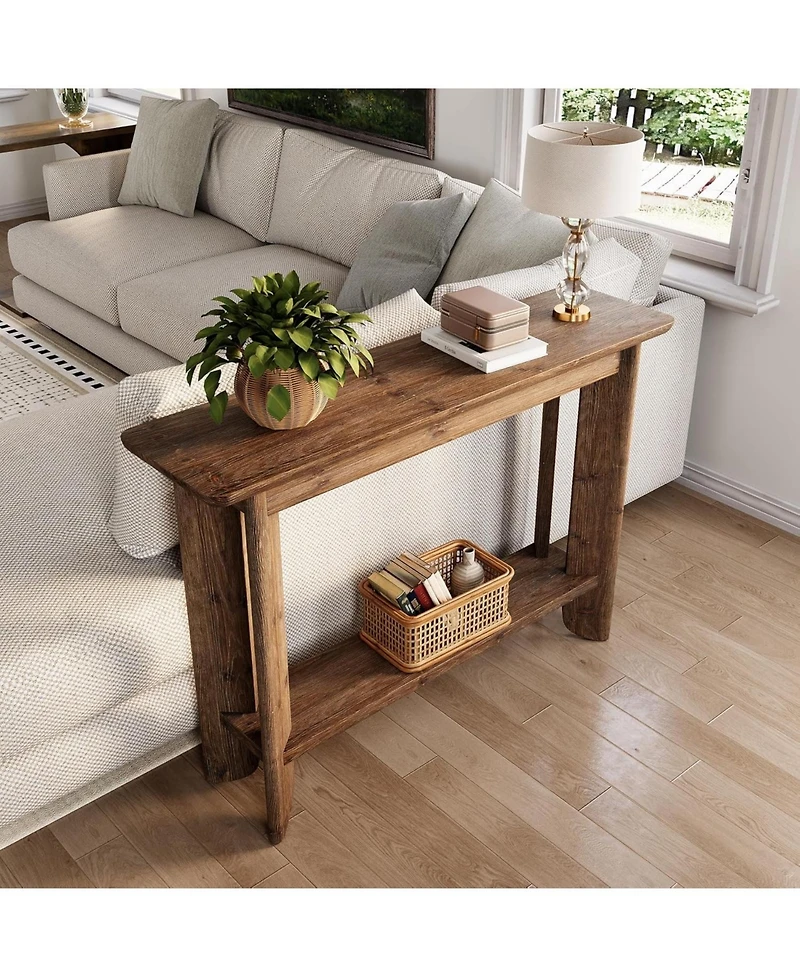 Tribesigns 41.3 Inches Sofa Table, Solid Wood 2-Tier Console Table for Living Room, Modern Sofa Table Behind Couch, Hallway Foyer Table, Walnut