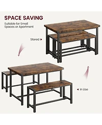 gaomon 3 Piece Dining Table Set for 4 with Space-Saving Benches, Tabletop, Steel Frame, Modern Farmhouse Kitchen Table for Small Spaces