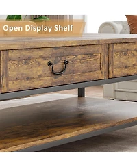 gaomon 41" Coffee Table with 2 Storage Drawers, Rustic Coffee Tables w/Storage Shelf and Metal Legs,Wood Large Rectangular Coffee Table (Rustic
