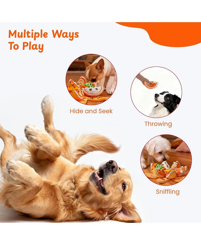 Nocciola 7-in-1 Pumpkin Dog Enrichment Toys, 6 Squeaky Snuffle Slices with Velcro-closure Rind for Treats Hunting Fun, Hide and Seek Puzzle Toy for D