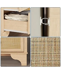 Gaomon 7 Drawer Dresser for Bedroom, 47.3" Wide Natural Rattan Chest of Drawers