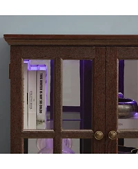 Streamdale Furniture Led Curio Display Cabinet with Glass Doors & Adjustable Shelves - Cherry