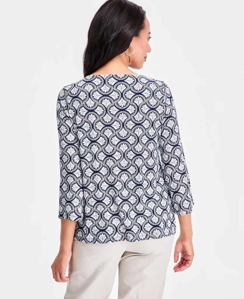 Jm Collection Women's Printed Keyhole-Neck Split-Sleeve Top, Macy's Exclusive