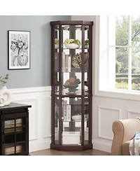 Streamdale Furniture Streamdale Corner Lighted Curio Cabinet with Dark Cherry Finish and Included Light