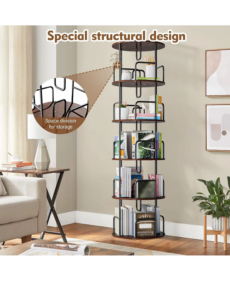 Streamdale Furniture 360° Rotating 5-Tier Bookshelf, Space-Saving and Easy Assembly