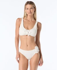 Vince Camuto Womens V Neck Crochet Top High Cut Bottoms