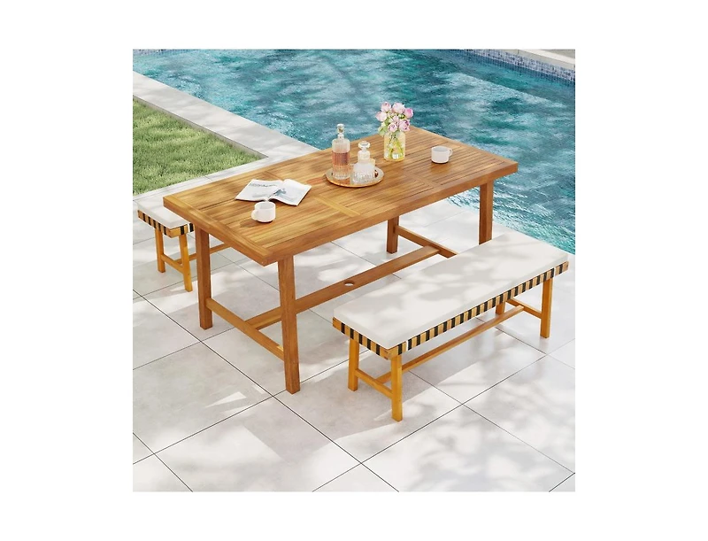 Slickblue Acacia Wood Dining Table for 6, Heavy-Duty Indoor Outdoor