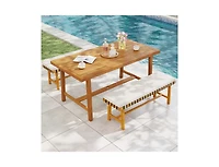 Slickblue Acacia Wood Dining Table for 6, Heavy-Duty Indoor Outdoor