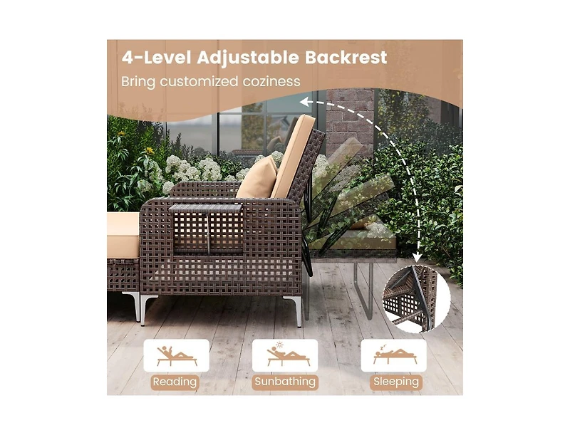 Slickblue 2-Piece Patio Rattan Daybed Set with Loveseat and Ottoman