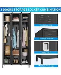gaomon 3-Door Metal Office Storage Cabinet with 27 Hooks & 9 Shelves, 72" Tall Steel Lockers, Employee Locker Cabinet for Office, Gym, Home
