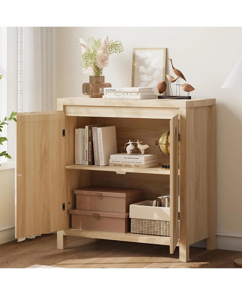 gaomon Rattan Cabinet Sideboard Buffet Kitchen Storage Cabinet Cupboard Console Table Wood Coffee Bar Cabinet With Doors