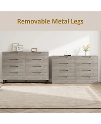 Gaomon Farmhouse Tv Stand with 8 Drawers Storage, Entertainment Center Sturdy Metal Legs