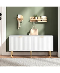 gaomon Shoe Cabinet, Fluted Entryway Bench with 2 Doors, Shoe Storage Bench for Hallway, Living Room