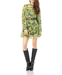 Ivonne Women's Short Paisley Dress with Long Sleeves