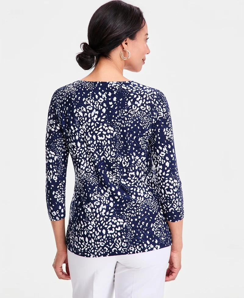 Jm Collection Women's Printed 3/4 Sleeve Scoop-Neck Jacquard Top, Macy's Exclusive