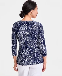 Jm Collection Women's Printed 3/4 Sleeve Scoop-Neck Jacquard Top, Macy's Exclusive