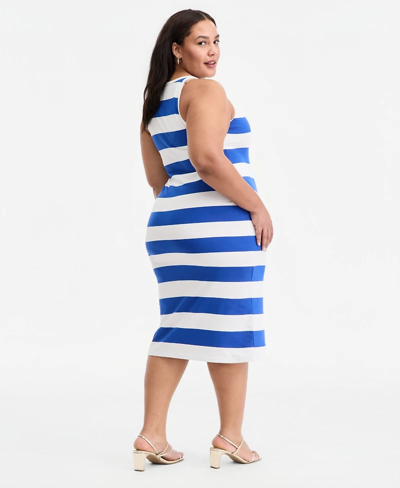 On 34th Trendy Plus Striped High-Neck Sleeveless Midi Dress, Macy's Exclusive