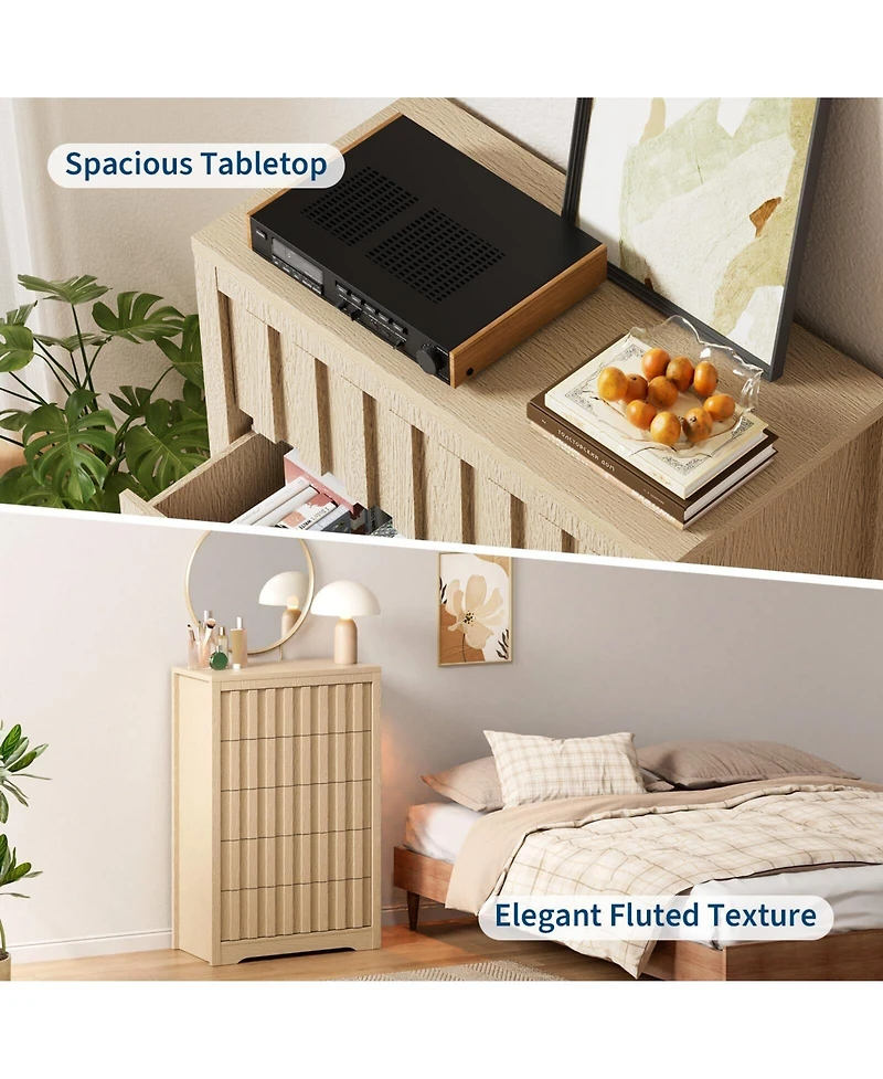 Gaomon Modern Fluted Dresser for Bedroom, Wooden Chest of Drawers