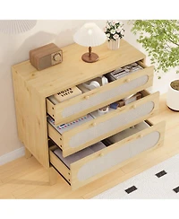 Gaomon Rattan Drawer Dresser, 3 Wood Drawers Storage Cabinet Dresser for Bedroom