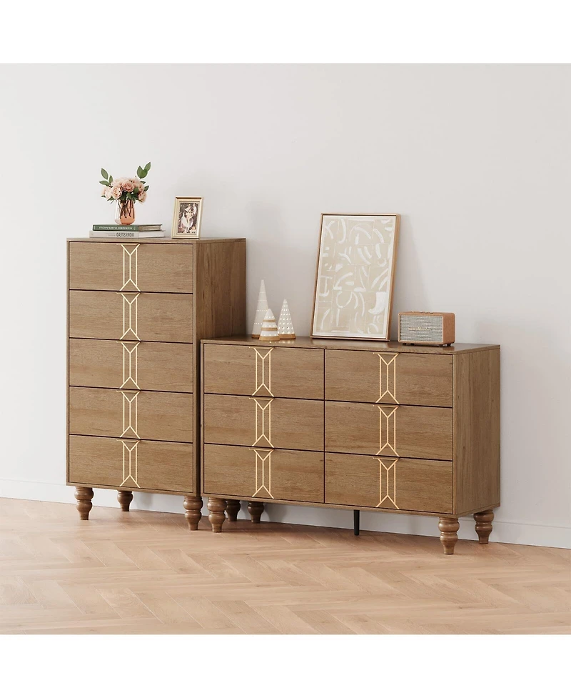 gaomon Modern Wooden 6 Drawer Dresser with Vintage Pattern Design