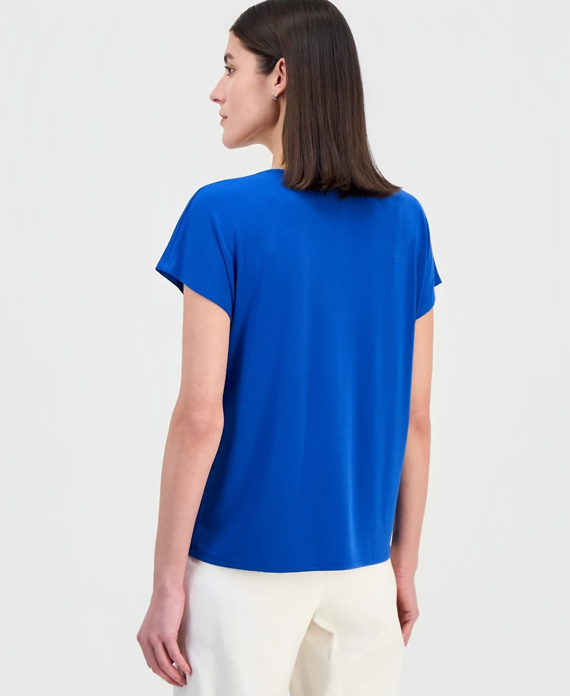 Jm Collection Women's Short-Sleeve Lurex-Knit Top, Macy's Exclusive