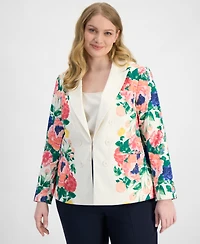 Tahari Asl Plus Printed Faux Double-Breasted Blazer