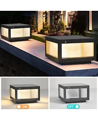 Flynama 12" Black Solar Powered Led Post Cap Light, Modern Outdoor Led Fence Light for Pathways, Decks, and Patios (2-Pack