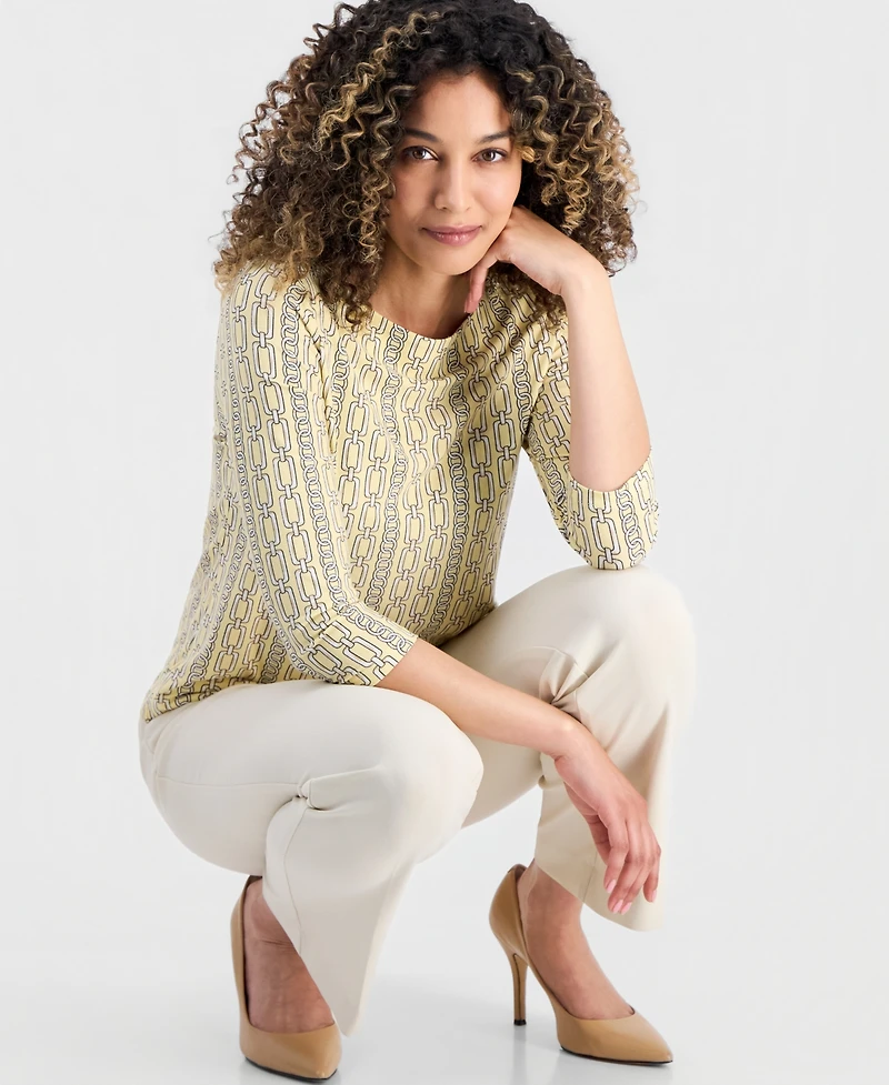 Jones New York Petite Printed 3/4-Sleeve Top