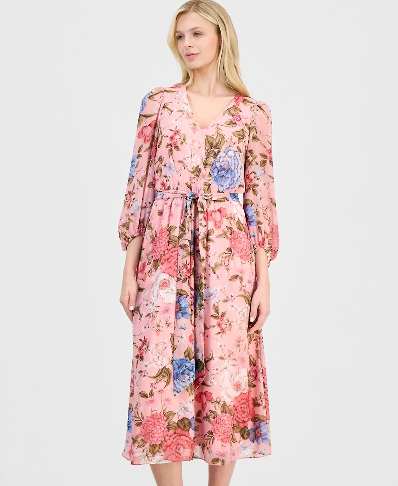 Anne Klein Women's Belted V-Neck Dress