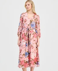 Anne Klein Women's Belted V-Neck Dress