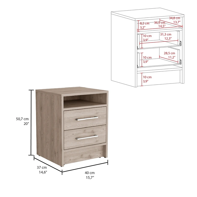 Streamdale Eter Nightstand, Superior Top, Two Drawers - Light Gray