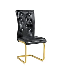 Streamdale Furniture Streamdale Set of 2 Retro Alligator Upholstered Dining Chairs with Crystal Buckle & Gilded Legs