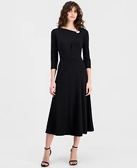 Anne Klein Women's Asymmetric-Neck 3/4-Sleeve Midi Dress
