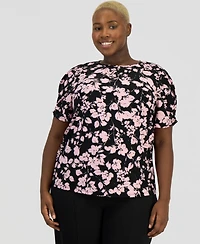 Anne Klein Essentials Plus Size Pleated-Sleeve Knit Top