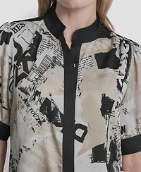 Dkny Women's Newspaper-Print Woven Blouse