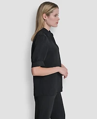 Dkny Women's Mandarin Collar Textured Woven Blouse