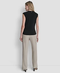 Dkny Women's Asymmetric Neck Cap-Sleeve Knit Top