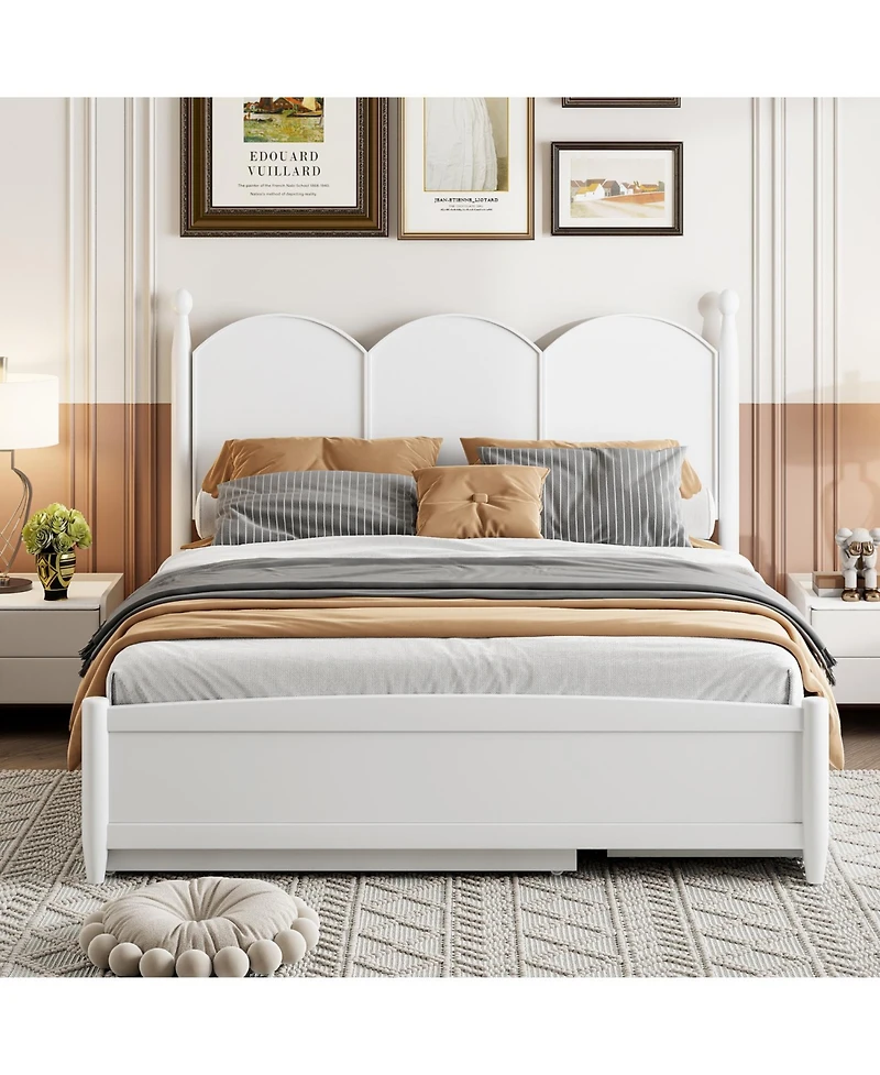 Streamdale Furniture Queen Size Platform Bed With with 2 Big Drawers, Twin Xl Size Trundle, White