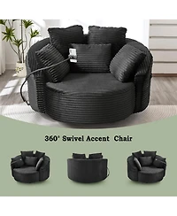 Streamdale Furniture360° Swivel Corduroy Accent Barrel Chair with 5 Pillows & Phone Holder, Black