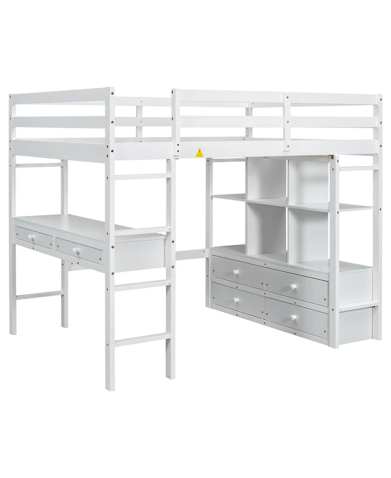 Streamdale Furniture Streamdale Full Size Loft Bed with Desk, Drawers & Shelves, White