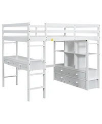 Streamdale Furniture Streamdale Full Size Loft Bed with Desk, Drawers & Shelves, White